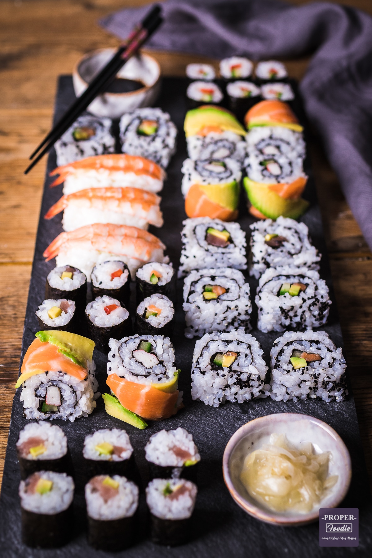 platter of sushi rolls