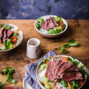 Vietnamese beef salad with rice noodles and Asian salad dressing