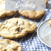 Easy and quick soft bake chocolate chip cookies, with a crumbly outer edge and dotted with melted chunks of Cadburys dairy milk chocolate