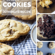 Easy and quick soft bake chocolate chip cookies, with a crumbly outer edge and dotted with melted chunks of chocolate